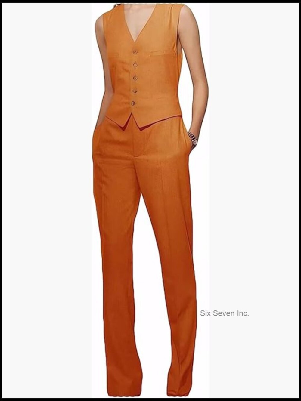 Linen 2 Piece Pantsuit Set - Sleeveless Vest & Wide Leg Pants